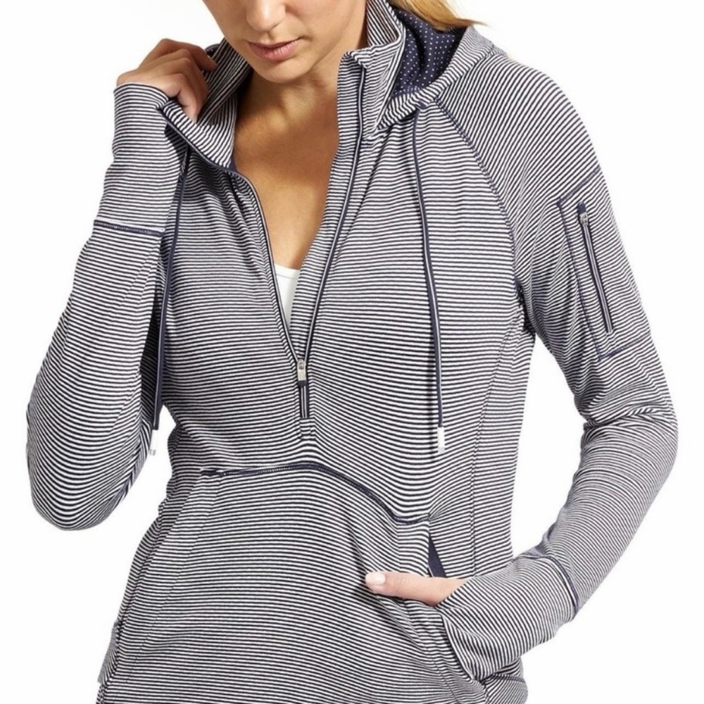 Athleta Heavenly Hail Hoodie 3 Pullover Half Zip‎ Navy White 💙◽️
